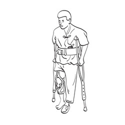 man with broken leg using crutches for walking vector