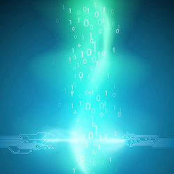 Stream of binary code with a circuit board texture vector