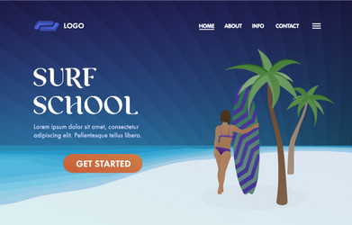 Surf school ui ux web template landing page vector