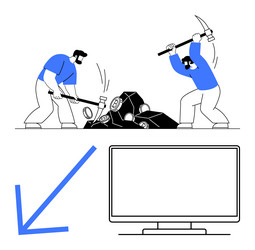 workers breaking rocks with sledgehammers near vector image