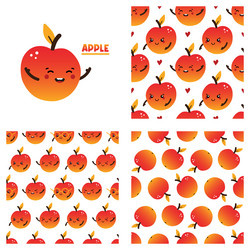 apple character and set of patterns vector image