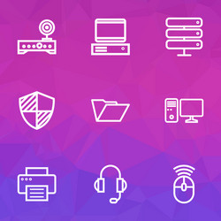 Hardware icons line style set with router mouse vector