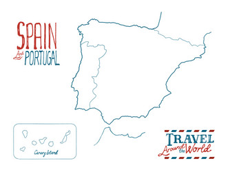 map of spain and portugal drawn by hand on white vector