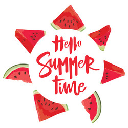 piece of watermelon with the inscription hello vector image