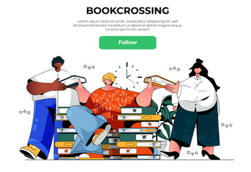 bookcrossing web banner concept men and woman vector