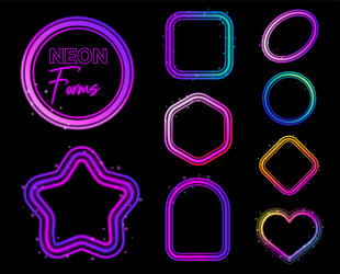 set of glowing neon frame and forms in the light vector image