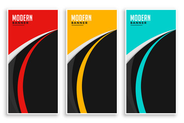 abstract curve wavy banners set in three colors vector image