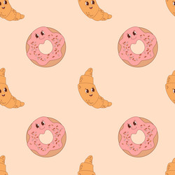 Retro seamless pattern groovy cute cartoon donut vector