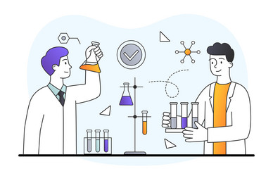Sticker design with scientist doing experiment Vector Image
