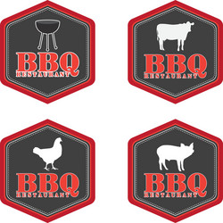 set labels with text and barbecue elements vector image