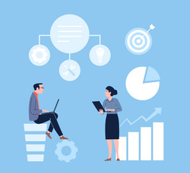 data analytics managers working with laptop vector image