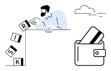 man preventing risk blocks from falling vector image