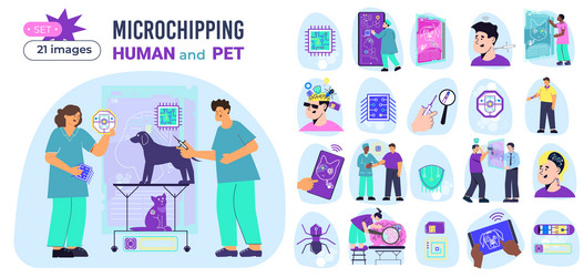 microchipping flat icons collection vector