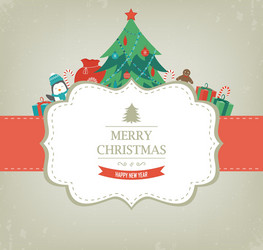 Christmas card with tree and gifts vector