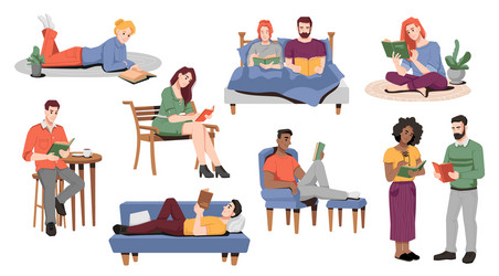 people staying at home and reading books vector