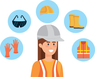 Female builder constructor with security equipment vector