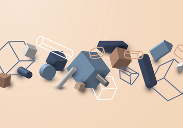 set of abstract 3d geometric elements with shadow vector image