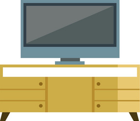 a tv has been placed on wooden cabinet vector