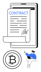 digital contract signing on tablet with bitcoin vector image