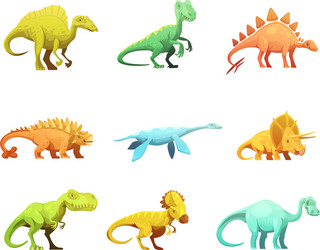 dinosaurus retro cartoon characters icons vector