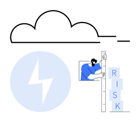 man measuring risks with stacked blocks under vector image