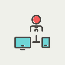 Man with computer set thin line icon vector