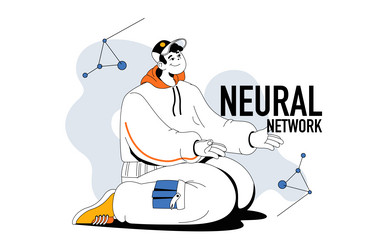 neural network outline web modern concept in flat vector image