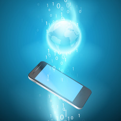 Stream of binary code with mobile phone vector