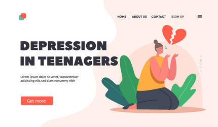 Teenagers depression landing page template vector