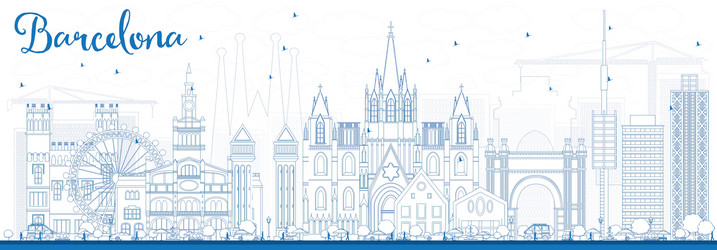 Barcelona Skyline Outline Vector Image