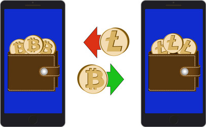 exchange between bitcoin and litecoin in the phone vector image