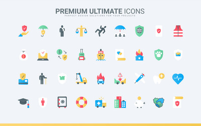 insurance trendy flat icons set financial vector