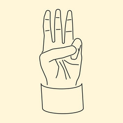 cartoon hand showing three fingers up flat icon vector