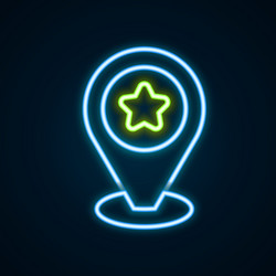glowing neon line map pointer with star icon vector image