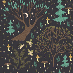 magic forest seamless pattern on a dark background vector