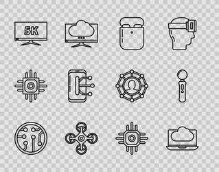 set line processor cloud technology data transfer vector image