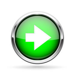 next icon green shiny 3d button with metal frame vector image