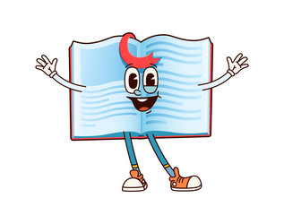 groovy school notebook character with open pages vector image