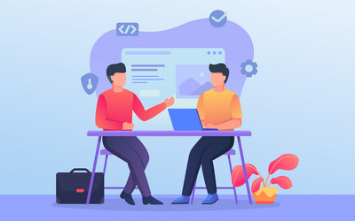 programmer or developer discussion team when work vector image