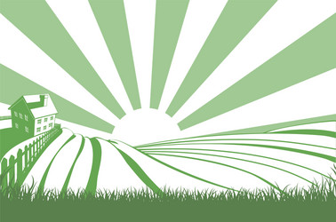 Rural landscape with sunrise over hills Royalty Free Vector