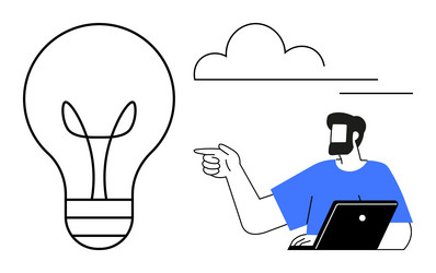man pointing at light bulb with cloud vector image