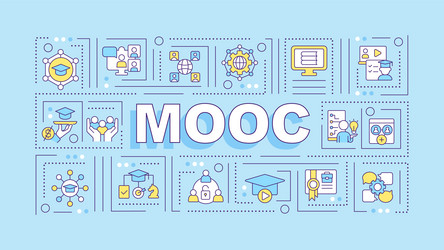 Mooc text with colorful thin line icons vector