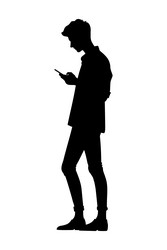 Silhouette of a teenager using smartphone flat vector