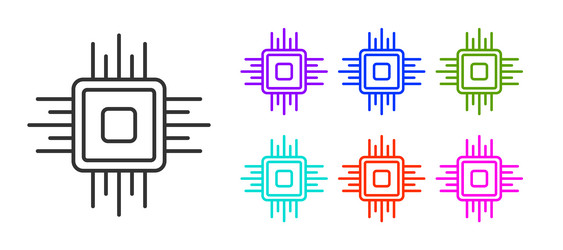 black line computer processor with microcircuits vector image
