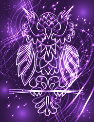 fantasy mystical purple owl neon color vector