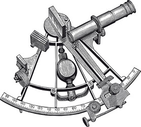 Sextant navigation instrument engraving Royalty Free Vector