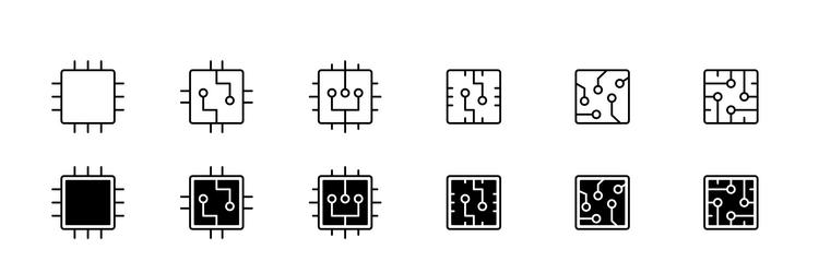 microchip icon set outline ai circuit board chip vector image