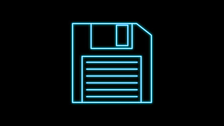 blue neon glowing floppy disk for computer save vector