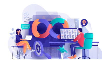 devops concept in flat design development vector image