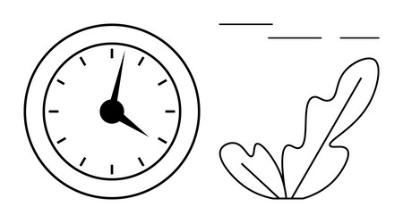 minimalist clock with leaf and lines emphasizing vector image